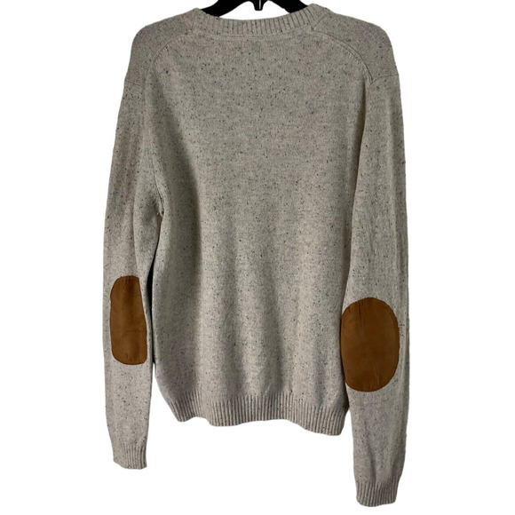H&M Men's Large Knit Sweater Beige Elbow Patches Cotton Wool Blend - Picture 2 of 10